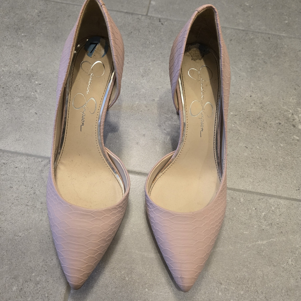 Jessica Simpson Blush Pink Textured Pointed-Toe High Heels
